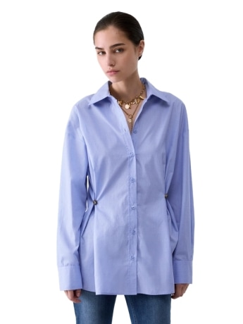 Liu-jo camicia donna in popeline di cotone celeste con bottoni gioiello