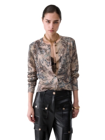 Liu-jo cardigan donna in maglia beige con stampa
