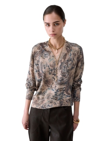 Liu-jo maglia donna beige con stampa scollo a v