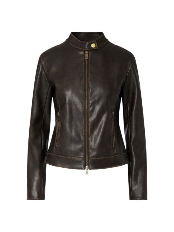 Liu-jo giubbotto biker donna in tessuto spalmato marrone scuro