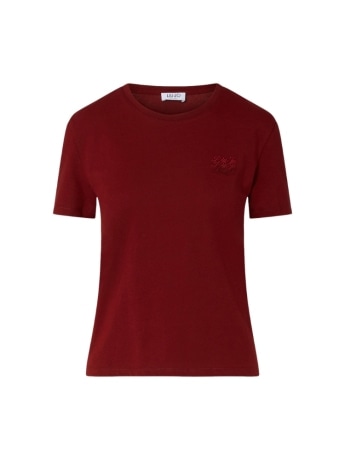 Liu-jo t-shirt donna in cotone rosso con ricamo logo