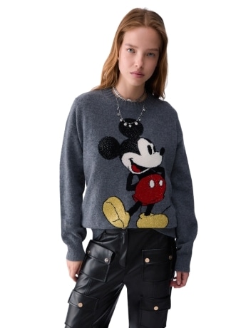 Liu-jo maglia donna in pura lana grigia con mickey mouse