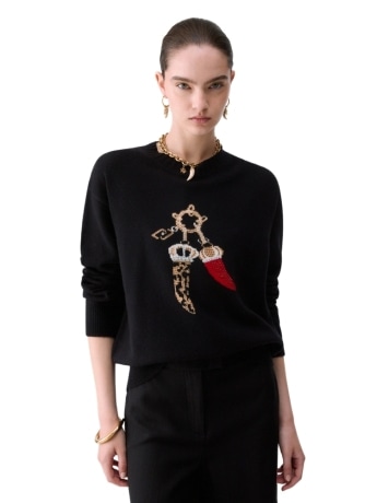 Liu-jo maglia donna in pura lana nera lucky charms