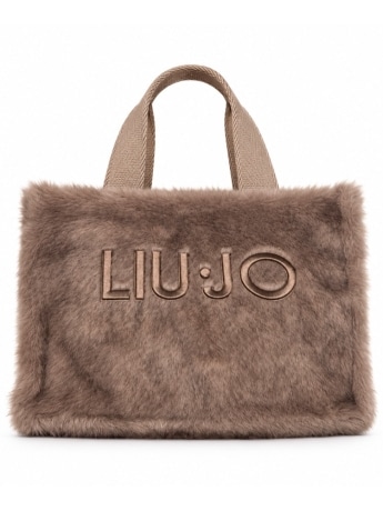 Liu-jo borsa tote junior piccola in ecopelliccia marrone con logo