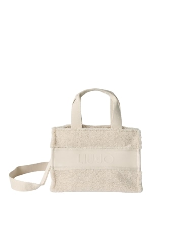 Liu-jo borsa tote junior piccola in teddy panna con logo