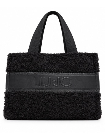 Liu-jo borsa tote junior piccola in teddy nero con logo