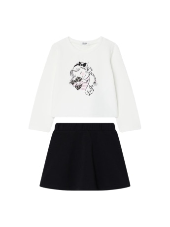 Liu-jo set infant/kids t-shirt e gonna in cotone bianco/nero con stampa