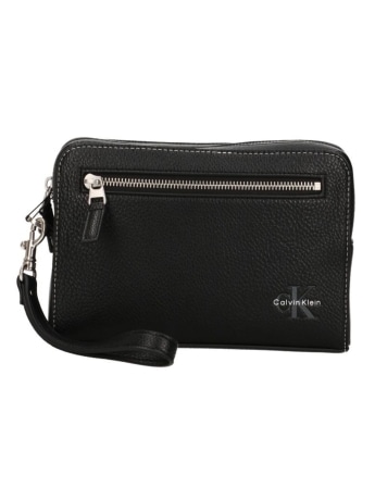 Calvin Klein pochette uomo in ecopelle nera con logo frontale
