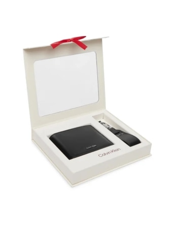 Calvin Klein set regalo uomo portafoglio e portachiavi in pelle nera