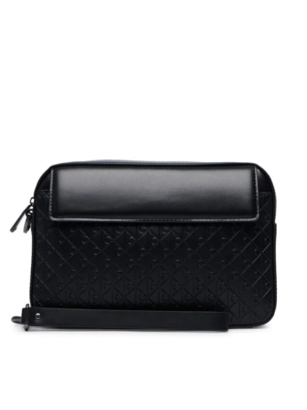 Calvin Klein pochette uomo in pelle nera con logo all over