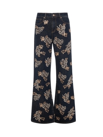 Fracomina jeans flare in denim lavaggio medio con applicazioni floreali