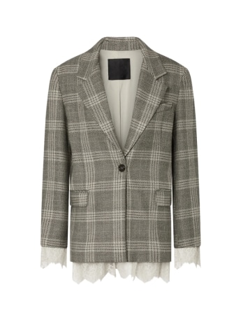 Liu-jo blazer donna monopetto beige check con bordo in pizzo