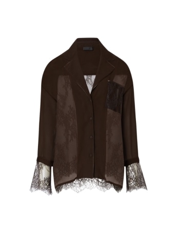 Liu-jo camicia donna in viscosa marrone con pizzo