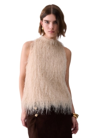 Liu-jo top donna bianco panna con frange