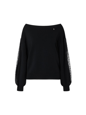 Liu-jo maglia donna in viscosa nera con inserti in pizzo