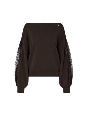 Liu-jo maglia donna in viscosa marrone con inserti in pizzo
