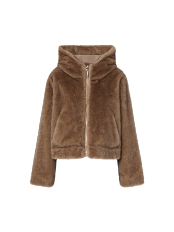 Liu-jo giubbotto donna in ecopelliccia beige con zip e cappuccio