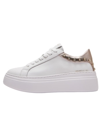 Emanuelle Vee sneakers bice in pelle bianca con borchie e inserto gold platform