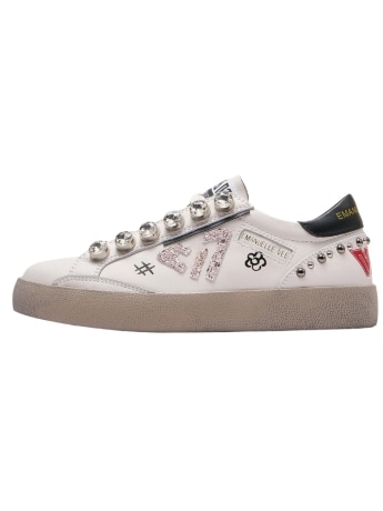 Emanuelle Vee sneakers olivia in pelle bianca con borchie e graffiti