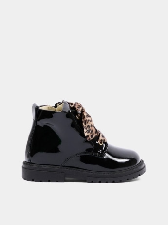 Walkey tronchetto infant/kids in vernice nera con laccia animalier