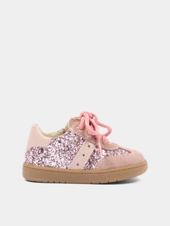 Walkey sneaker infant/kids in camoscio rosa con glitter