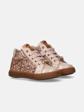 Walkey sneakers infant/kids  in vernice rosa con glitter e fiocco gioiello