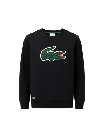 Lacoste felpa kids/junior in cotone nero con maxi logo patch