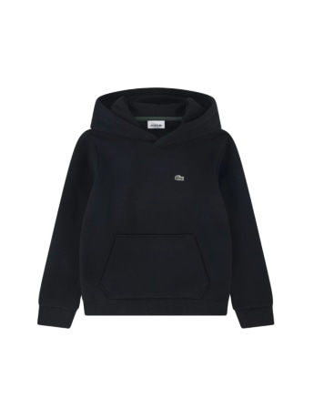 Lacoste felpa kids/junior con cappuccio in cotone nero con patch logo