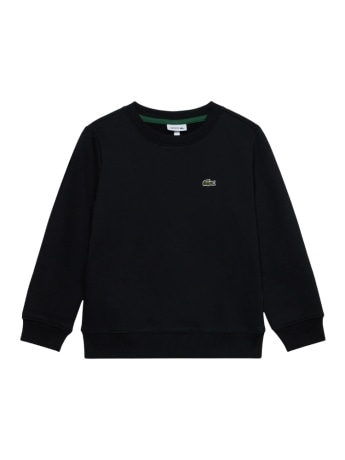 Lacoste felpa kids/junior girocollo in cotone nero con patch logo