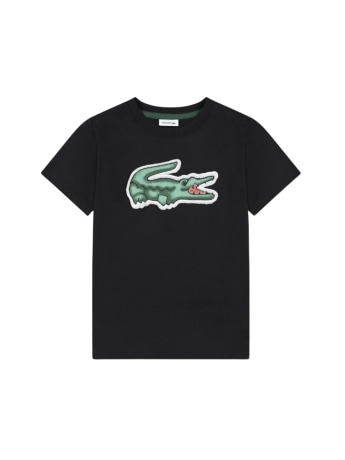 Lacoste t-shirt kids/junior in cotone nero con maxi logo