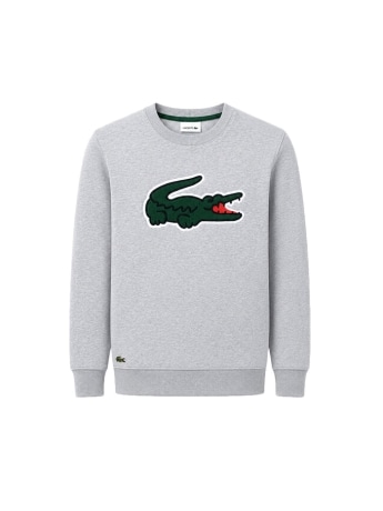 Lacoste felpa kids/junior in cotone grigio chiaro con maxi logo patch