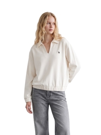Tiffosi felpa donna valentina con colletto e scollo a v bianco oversize fit