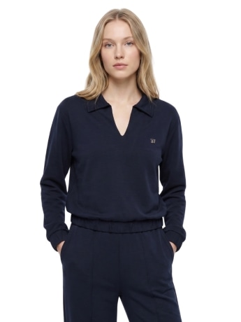 Tiffosi felpa donna valentina con colletto e scollo a v blu navy oversize fit
