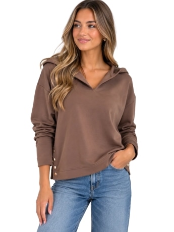 Tiffosi felpa donna olivia con scollo a v marrone