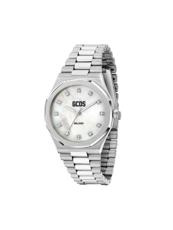 Gcds orlogio unisex time bomb in acciao silver quadrante madre perla indici brillanti con logo