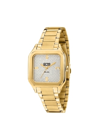 Gcds orologio unisex virgo safari in acciaio oro quadrante silver full strass indici logo