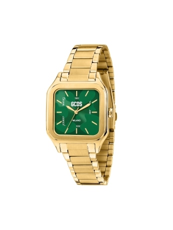 Gcds orologio unisex virgo safari in acciaio oro quadrante verde indici baguette