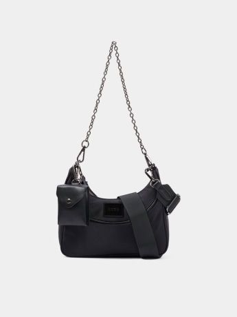 Msgm borsa junior in nylon nero con placca logo e tracolla