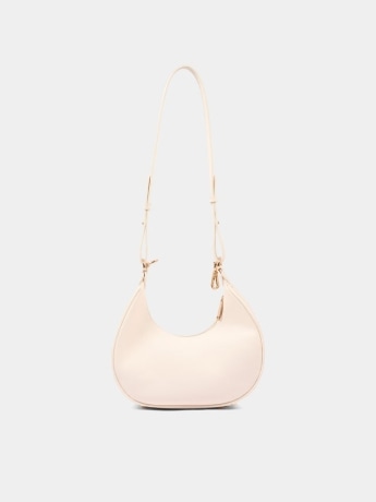 Msgm borsa junior mezza luna in ecopelle panna con logo lettering