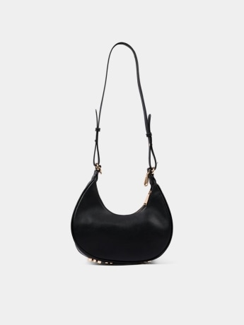 Msgm borsa junior mezza luna in ecopelle nera con logo lettering