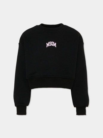 Msgm felpa kids/junior boxy fit in cotone nero con logo