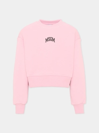 Msgm felpa kids/junior boxy fit in cotone rosa con logo