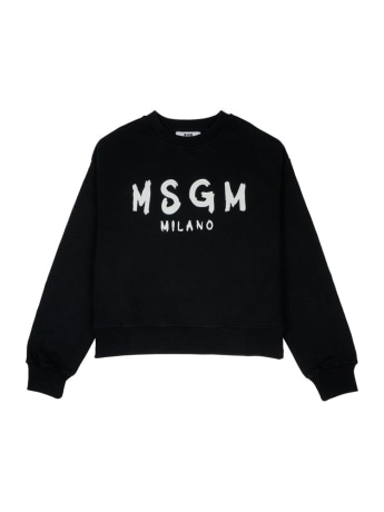 Msgm felpa kids/junior in cotone nero con logo glitter boxy fit