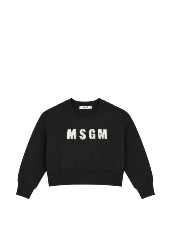 Msgm felpa kids/junior boxy fit in cotone nero con logo in cavallina