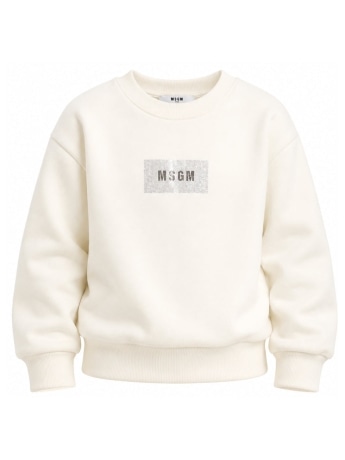 Msgm felpa kids/junior in cotone panna con logo glitter