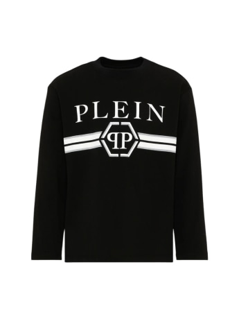 Philipp Plein t-shirt kids/junior manica lunga in cotone nero con macro logo