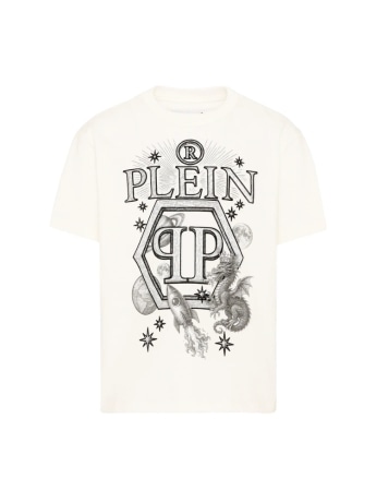 Philipp Plein t-shirt kids/junior in cotone panna con grafica e logo