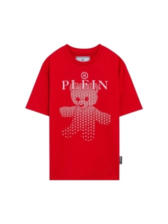 Philipp Plein t-shirt kids/junior in cotone rosso con stampa teddy