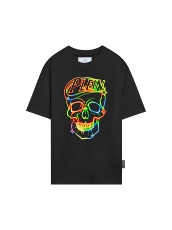 Philipp Plein t-shirt kids/junior in cotone nero con logo teschio multicolor
