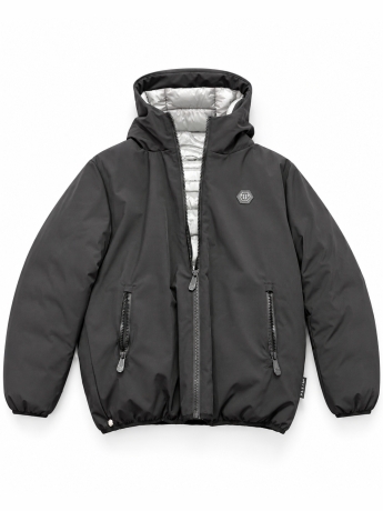 Philipp Plein giubbotto junior nero con logo lettering dietro